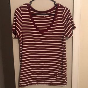 Merona red and white striped v-neck